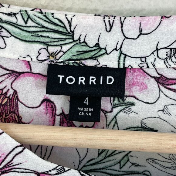 Torrid Womens Plus 4X Floral Long Sleeve Blouse Side Tie Neckline Shirt Top - Picture 4 of 9